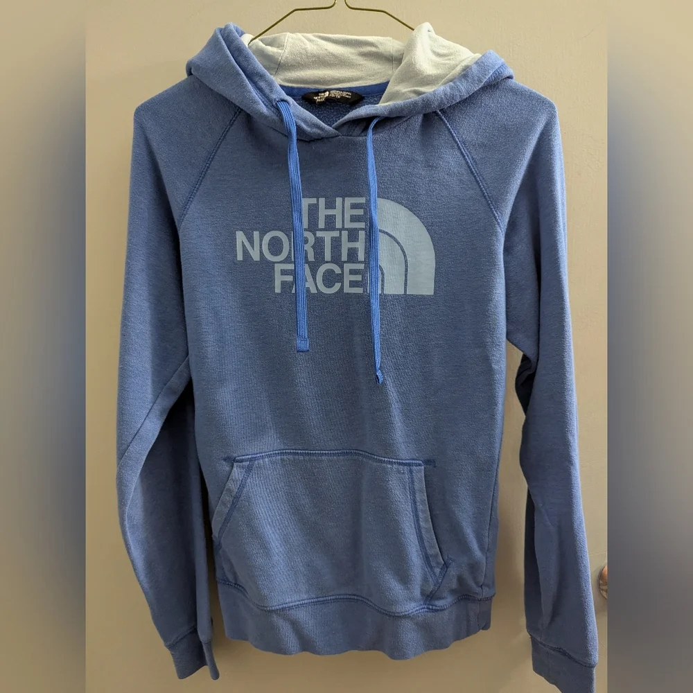 Retro North Face Men's Blue Hoodie Casual Warm Cozy Fall Boys Preppy Teen Tween